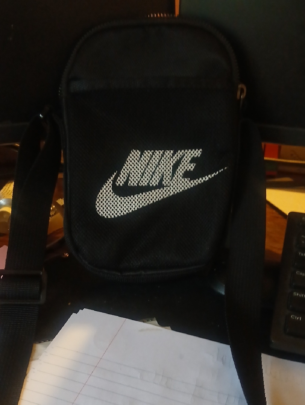 Nike Black Crossbody Shoulder Bag with White Logo